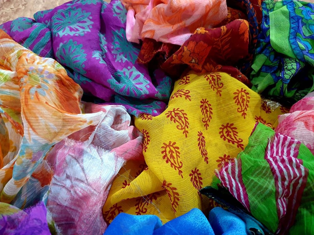 Sheer Vintage Fabrics Scraps Chiffon Lot 100 Grams Journal