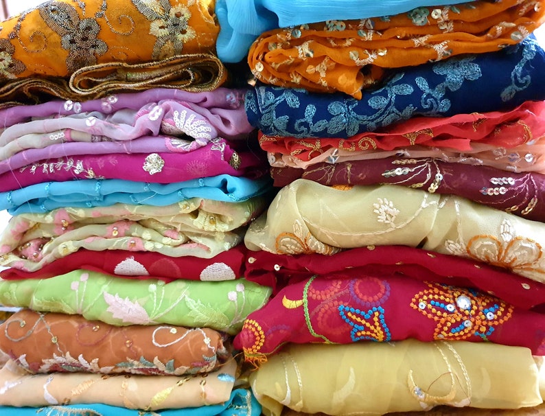 Sari Silk Fabric Remnant Embroidered 19 Pieces Sewing Craft Etsy