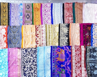 25 pezzi RARE Antique Vintage Sari Silk Trim Lace Lot Ribbon Sari Edge doll Art Craft Scrapbook Borders Home Decor India Bagno DS84