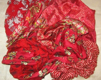 Sari Silk  Lot Vintage Sari Fabric Material Remnant Red Low Maintenance