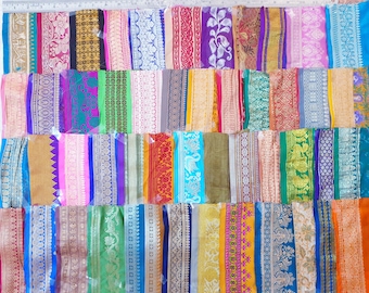 50 pezzi RARE Antique Vintage Sari Silk Trim Lace Lot Ribbon Sari Edge doll Art Craft Scrapbook Borders Home Decor India DS106