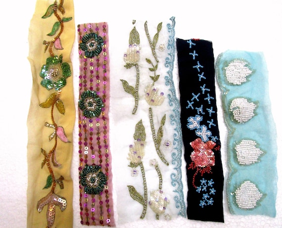 VERY RARE LOT Antique Vintage Sari TRIM LACE RIBBON 30 Pcs EMBROIDERED CRAFT