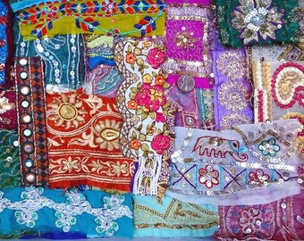 2 Yards Silk Green Indian Saree Border SewOn Sequins Zari Embroidery 7.5cm Trims