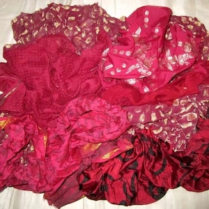 Sari Silk  Lot Vintage Sari Fabric Material Remnant Maroon Low Maintenance