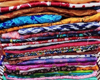 Lot 100% Pure Silk Vintage Sari Fabric FAT QUARTERS Bundle Quilting Craft Journal Project Decor Material  India Easter Eggs By Weight