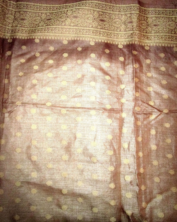 100% Pure Vintage Sari Pure Silk Fabric Woven BEA… - image 7