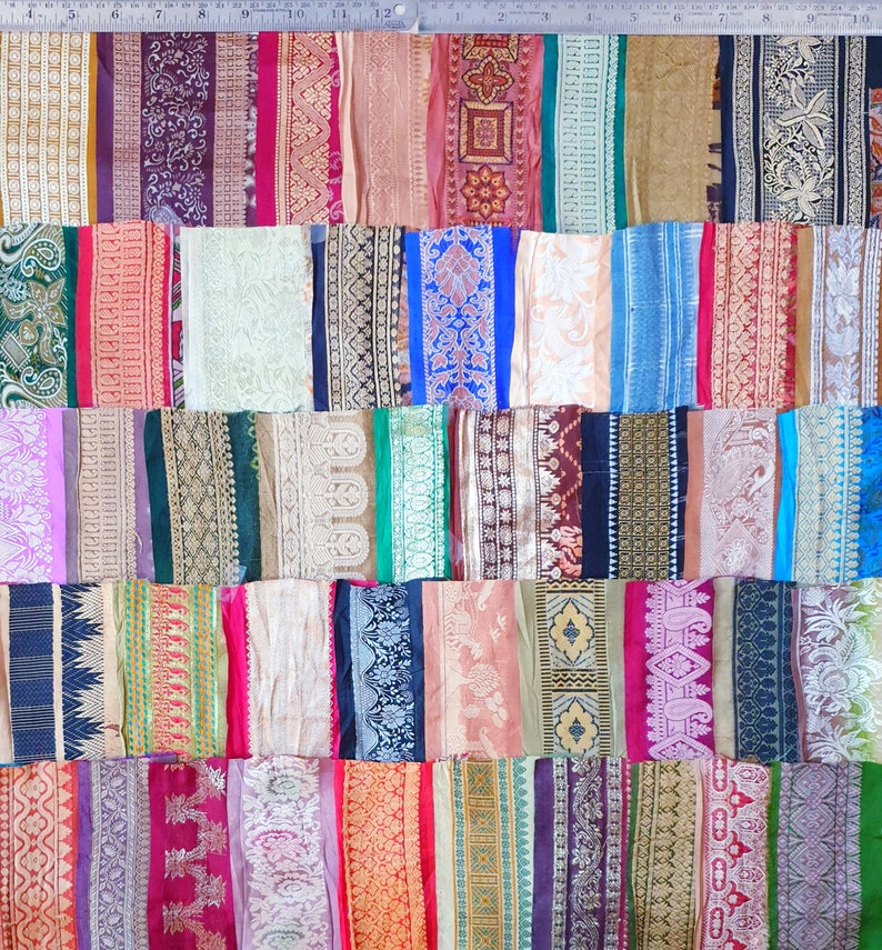 Antico Vintage Sari Trim Pizzo Nastro Lotto 50 Pz ricamo Zari Paillettes bambole Art Craft Scrapbook Bordi Home Decor India Journal DS130 immagine 8