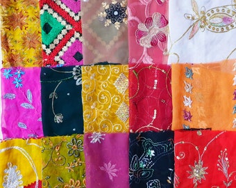 Sari Silk Fabric Remnant Embroidered 15 Pieces Sewing Craft Home Decor Scrapbook Material Quilting Project Art Doll Get What you see DUP2