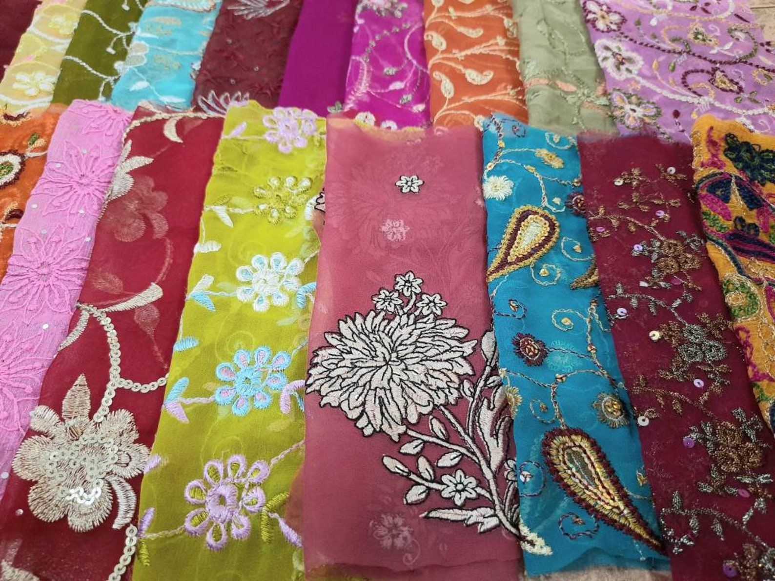 Sari Silk Fabric Remnant Embroidered 19 Pieces Sewing Craft Etsy