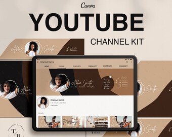 Youtube Channel Branding Kit | Editable Canva templates | Banners, thumbnails, video previews, outro, end screen | Chocolate beige design