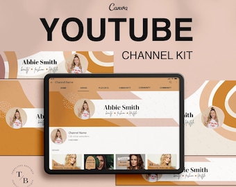 YouTube Channel Kit | Editable Canva Template | Pink and Peach Boho Branding | YouTube Banner, End Card, Video Thumbnails templates