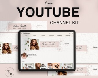 YouTube Channel Kit | Editable Canva Template | Pink and Rose gold Branding | YouTube Banner, End Card, Video Thumbnails templates