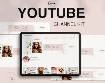YouTube Channel Kit | Editable Canva Template | Pink and Rose gold Branding | YouTube Banner, End Card, Video Thumbnails templates