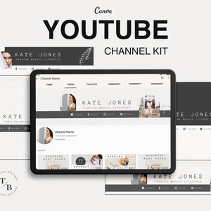 Baner YouTube | Zestaw do brandingu kanału YouTube | Edytowalny szablon Canva | Minimalistyczny, czysty branding | Szablony kart końcowych, miniatur wideo