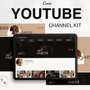 Ciemny estetyczny baner YouTube | Zestaw do brandingu | Edytowalne szablony Canva | Modny projekt kanału YouTube | Okładka, karta końcowa, miniatury wideo