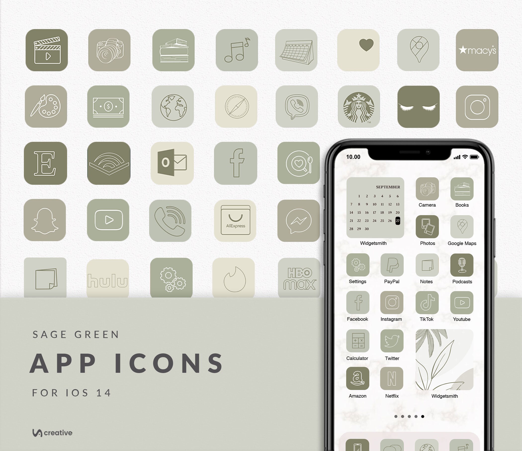 IOS 14 APP ICONS 127 ios14 Green Aesthetic Sage Green App Etsy