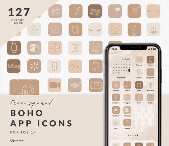 APP ICONS Free Spirit 127 ios14 Boho Aesthetic Nude Neutral | Etsy