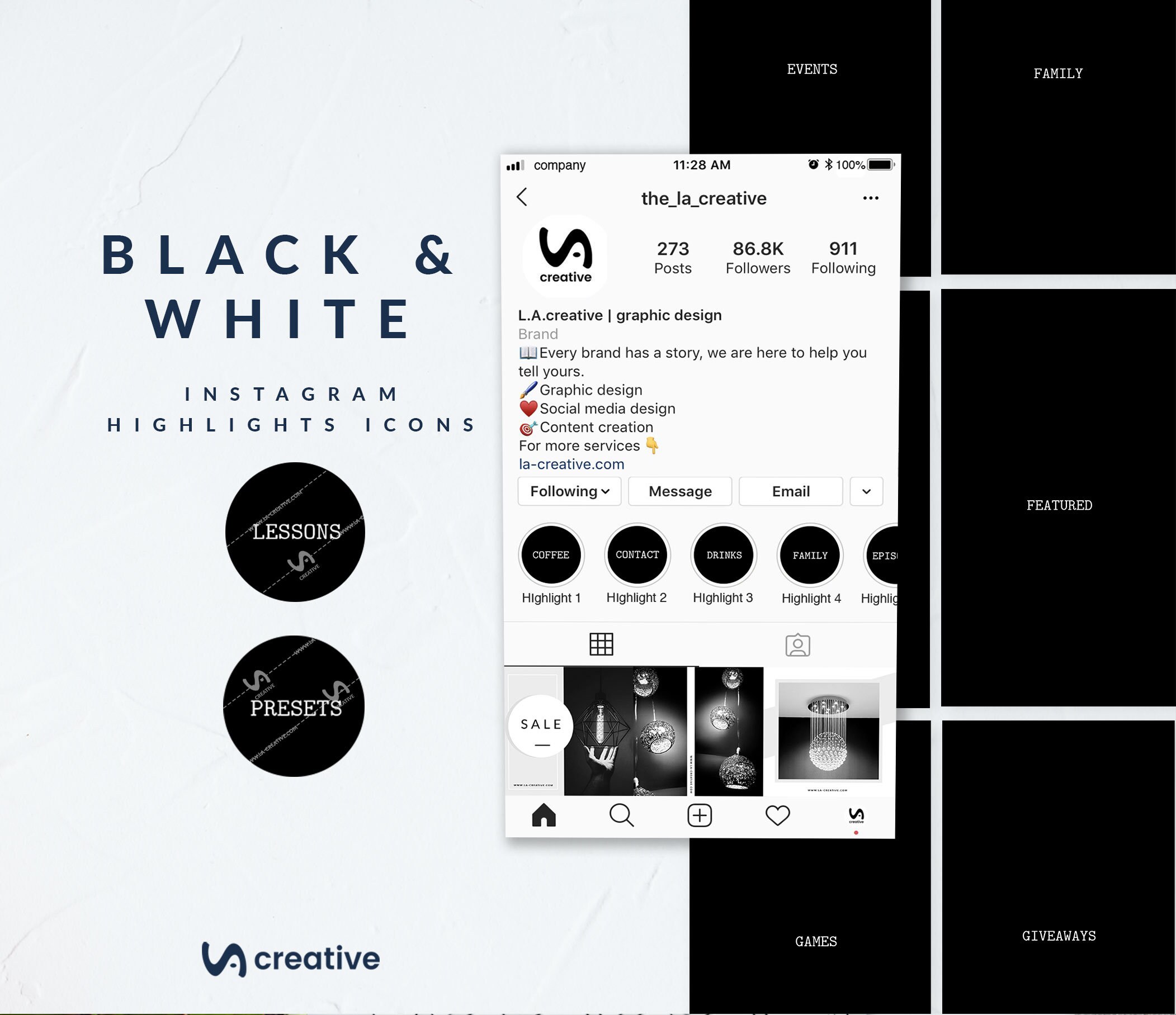 Black and white Instagram highlights Typewrite stylized text Etsy