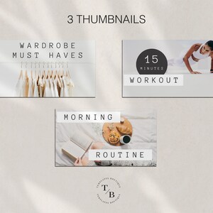 May include: Three Instagram story thumbnails with white text on a white background. The first thumbnail shows a rack of white clothing with the text "WARDROBE MUST HAVES". The second thumbnail shows a woman doing a push-up with the text "15 MINUTES WORKOUT". The third thumbnail shows a book, a cup of coffee, and a croissant on a bed with the text "MORNING ROUTINE".