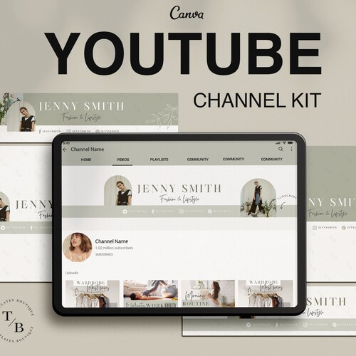 Youtube Channel Kit Editable Canva Template Sage Green - Etsy