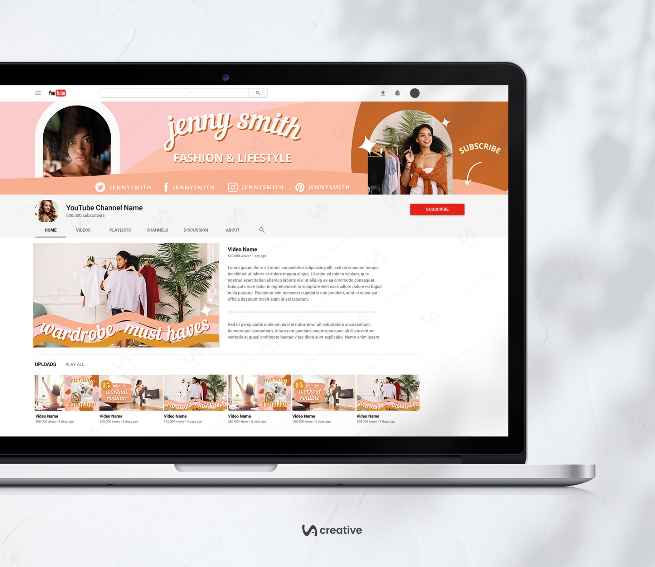 YouTube Channel Kit Editable Canva Template Pink Orange | Etsy