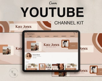 Boho Youtube Channel Branding Kit | Natural Boho Youtube banner, thumbnails, video previews, end screen | Canva templates