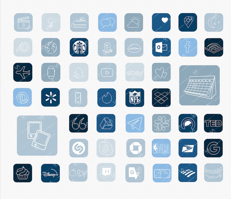 Blue app icons aesthetic calendar information