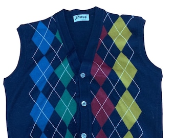 Men's Large Argyle Button Up Sweater Vest Like New Size Large Made in Italy