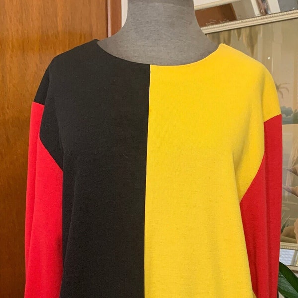 1980's Color Block Dress Black Red Yellow M/L