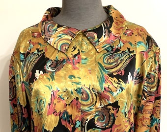 Vintage Gold Tones Poly Shirt Blouse with Back Buttons Size Large