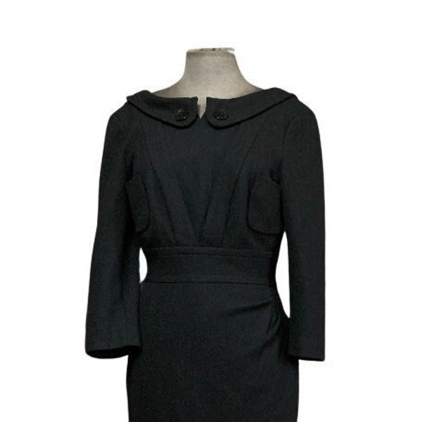 Karen Millen Little Black Wiggle Wool Dress US 8