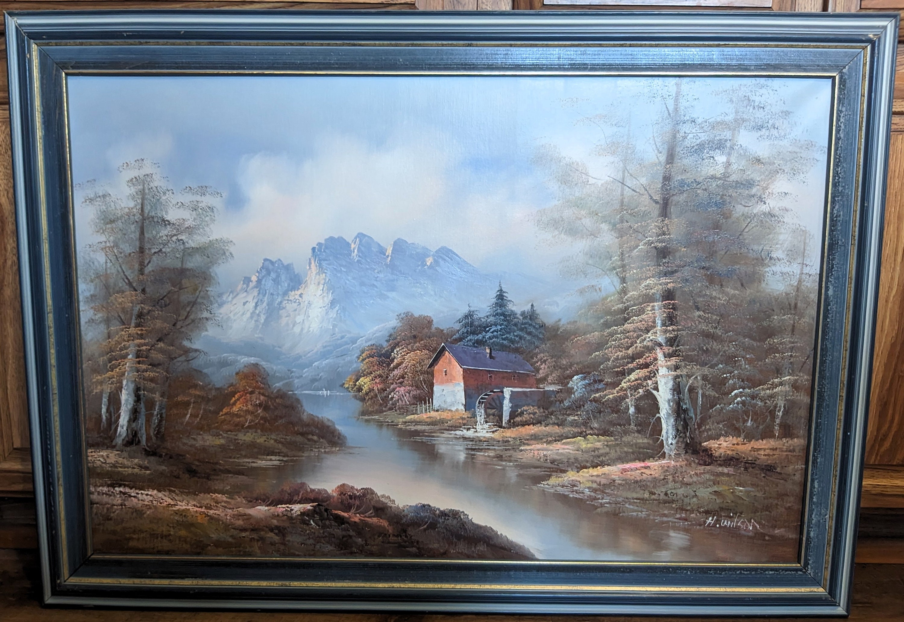 Large H Wilson Oil Canvas Painting - Mill Mountain River