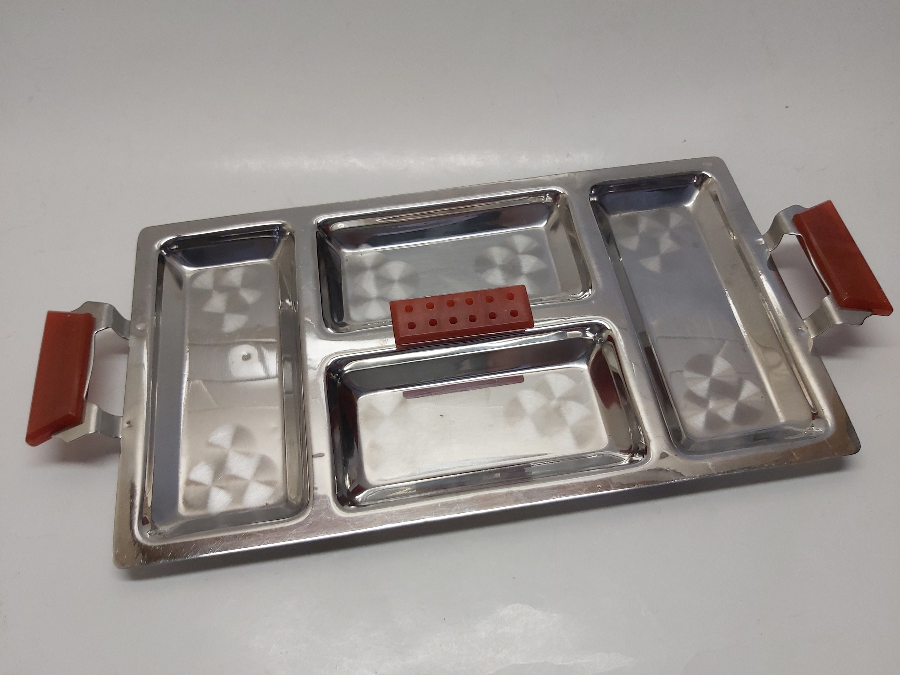 Retro Geätzte Vorspeise Serviertablett Edelstahl Bakelit | Etsy