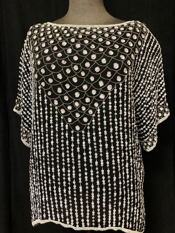 100% Silk Frank Usher Blouse with Sequins - image 1