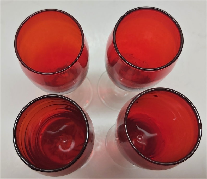 4 Vintage Clear Petal Stem Sherry Red Glasses image 2