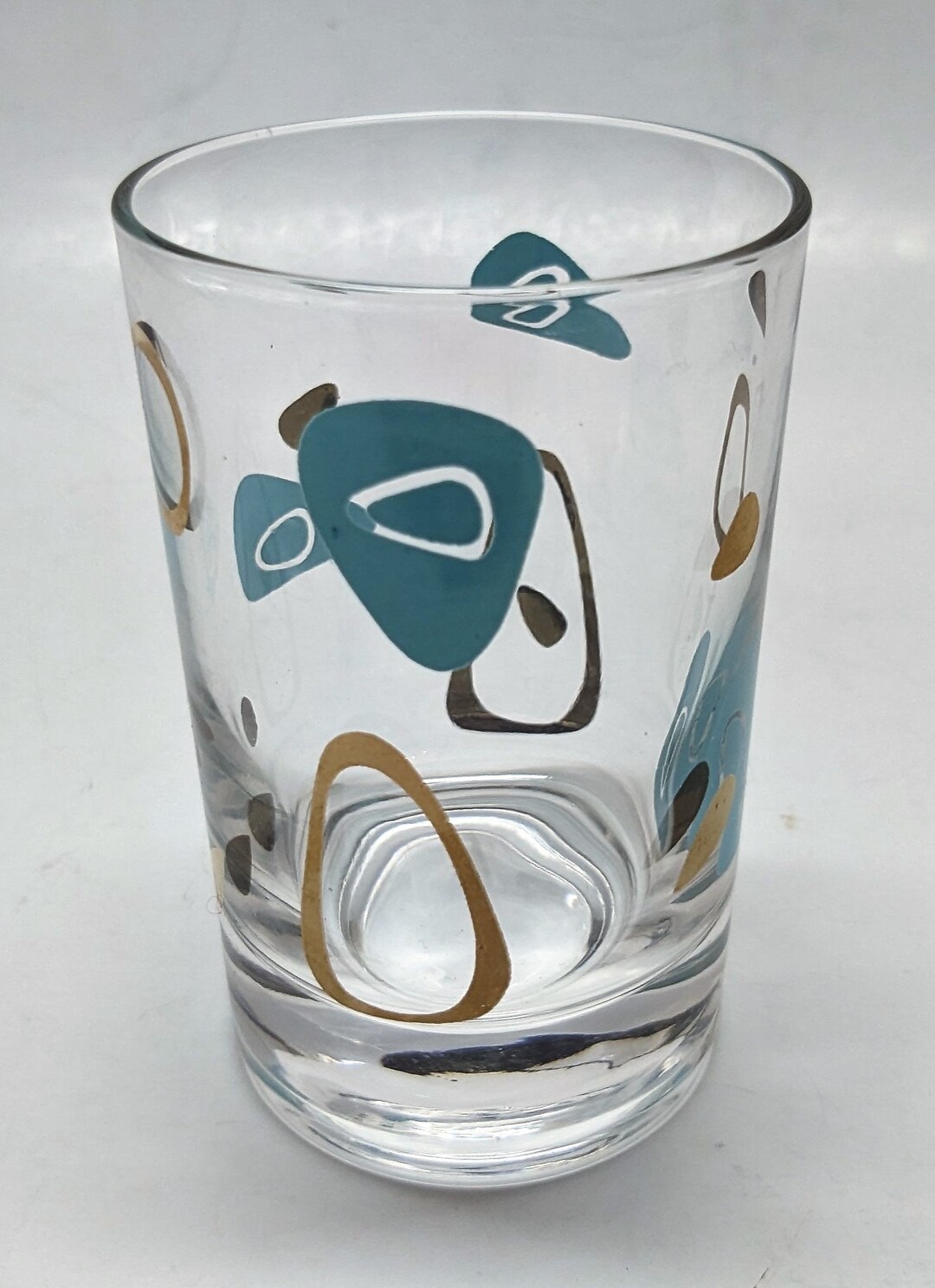 Vintage Excellent Turquoise Gold Amoeba Boomerang Juice Glass Tumbler
