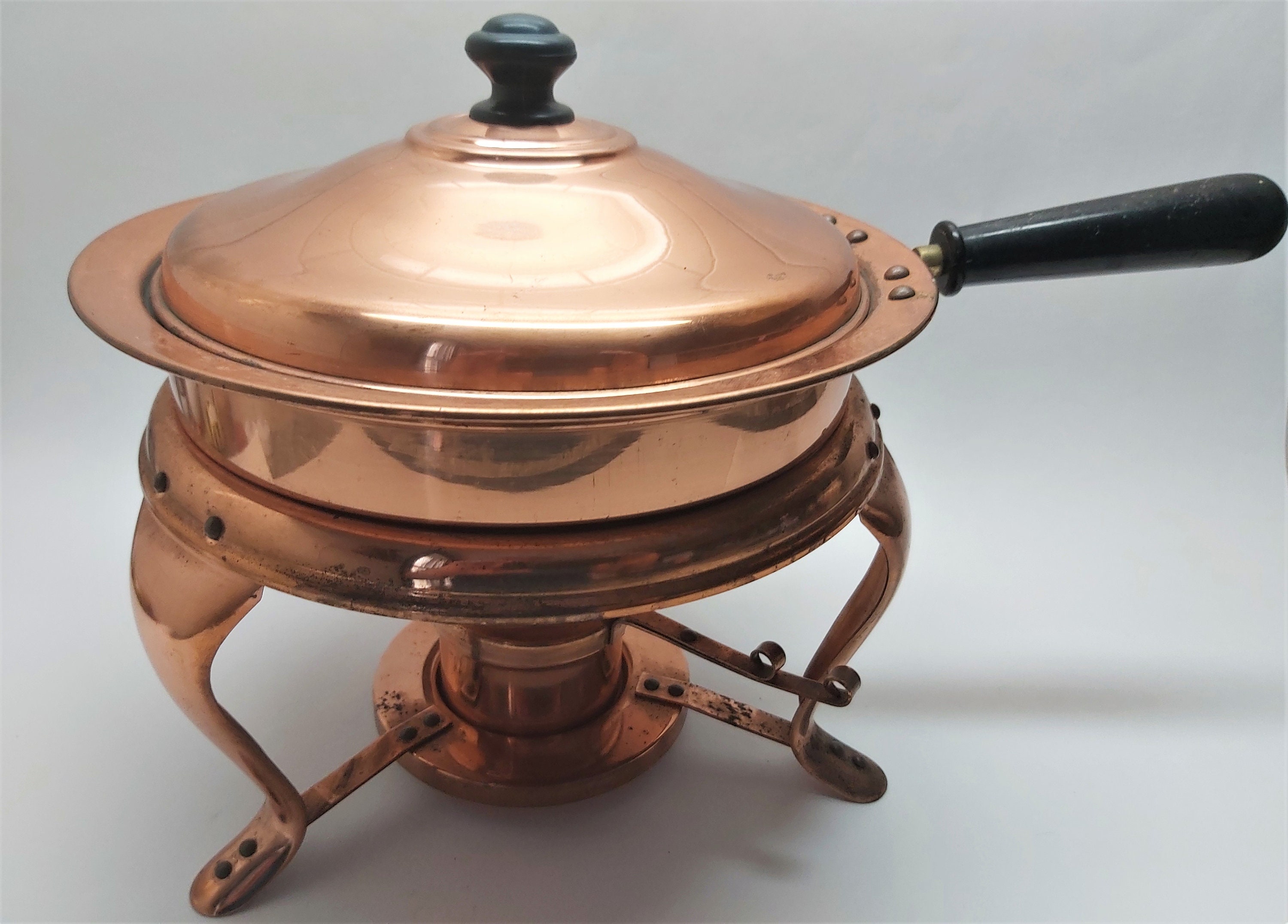 Vintage 2 PAN Copper With Handle Chafing Dish Sterno Serving Etsy