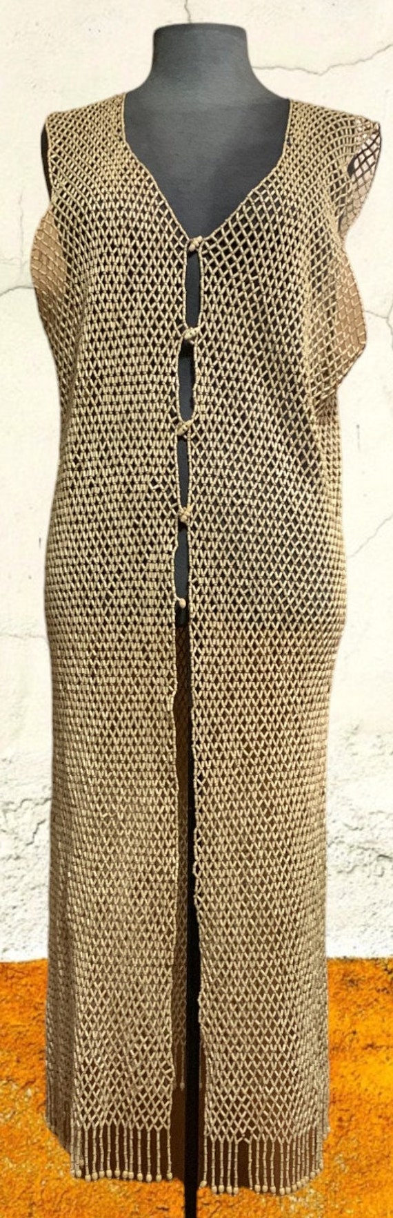 Wood Bead Duster Jacket, Beach Cover up - image 3