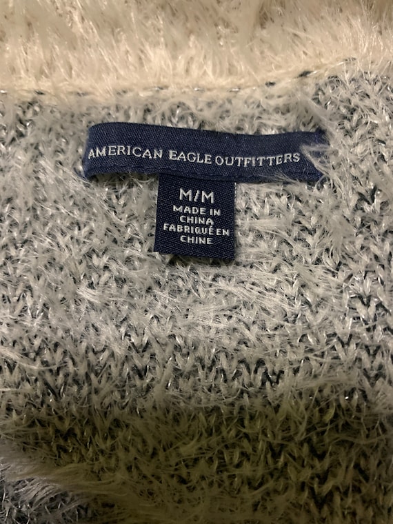 CoolVintageByJeanni American Eagle Gray Fuzzy with Stars Long Cardigan