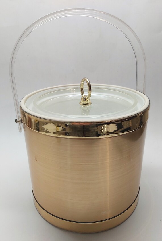 MCM Georges Briard Ice Bucket Gold Clear Lucite Handle and Lid