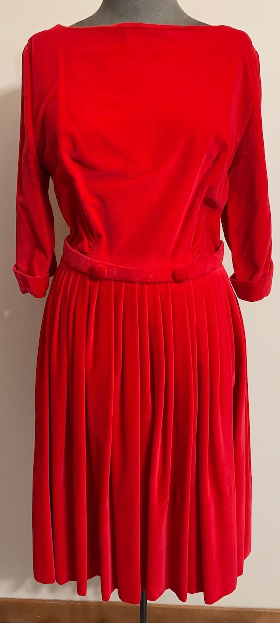 Small l 1950's l Vintage Red Velvet Dress