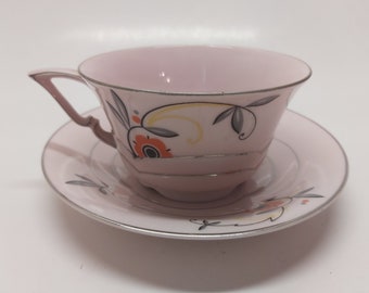 Vintage Epiag Czechoslovakia Pastel Pink Teacups and Saucers Set