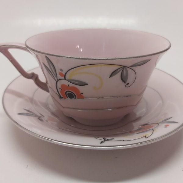 Vintage Epiag Czechoslovakia Pastel Pink Teacups and Saucers Set