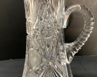 American Brilliant Period Cut Crystal Glass Pitcher Pinwheel and Stars Design