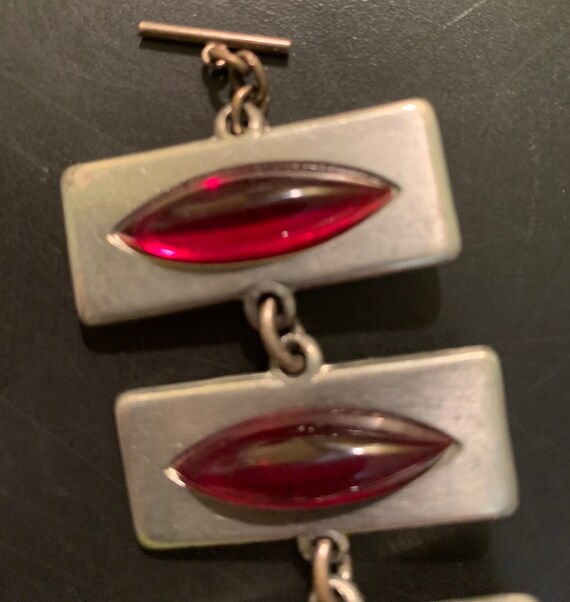 Pewter Bracelet with Red Gemstones - 1960s Modern… - image 2