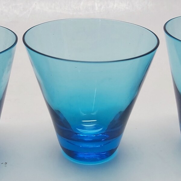 3 Blue Glass Aperitif Sipping Glasses Barware