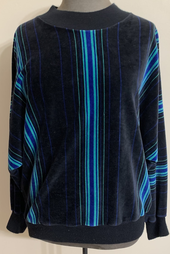 Vintage Velour Pullover Sweater with Ribbed Cuffs… - image 1