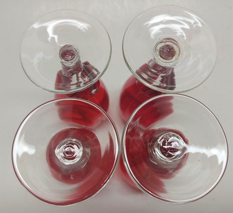 4 Vintage Clear Petal Stem Sherry Red Glasses image 5