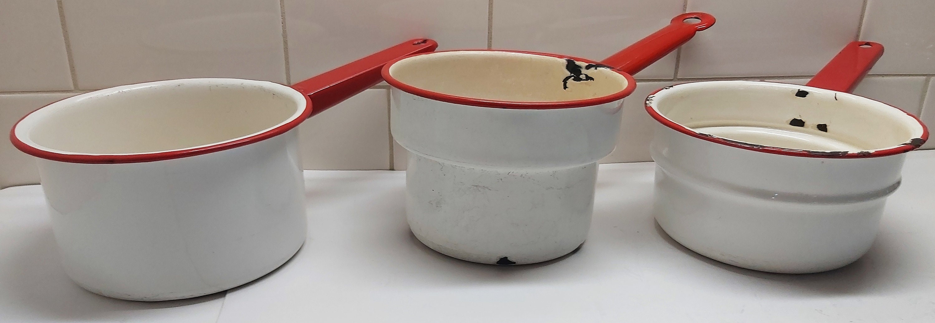 Vintage Berggen Enamelware Small Double Boiler Cookware Pot/Pan