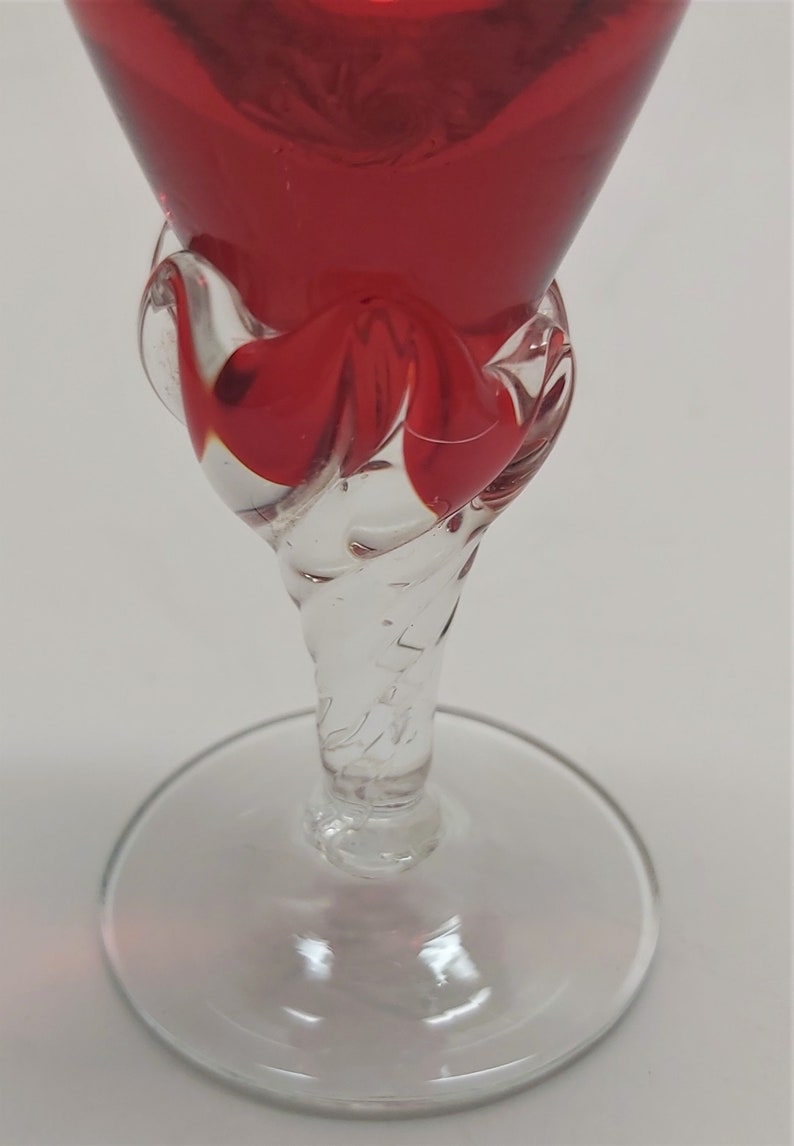 4 Vintage Clear Petal Stem Sherry Red Glasses image 3